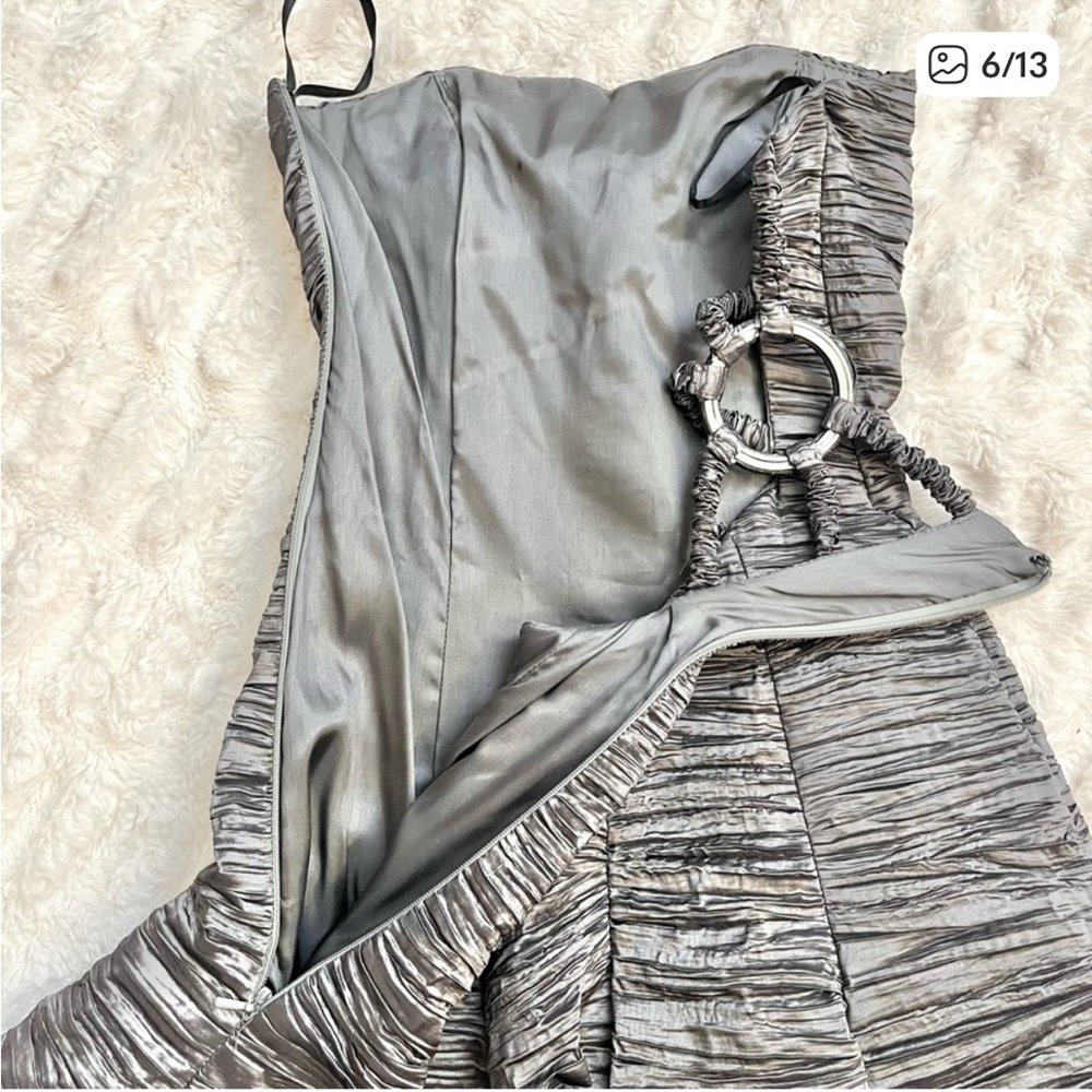 Vintage Jessica McClintock Grey Strapless Ruched Dress with Back Detail - Picture 4 of 6